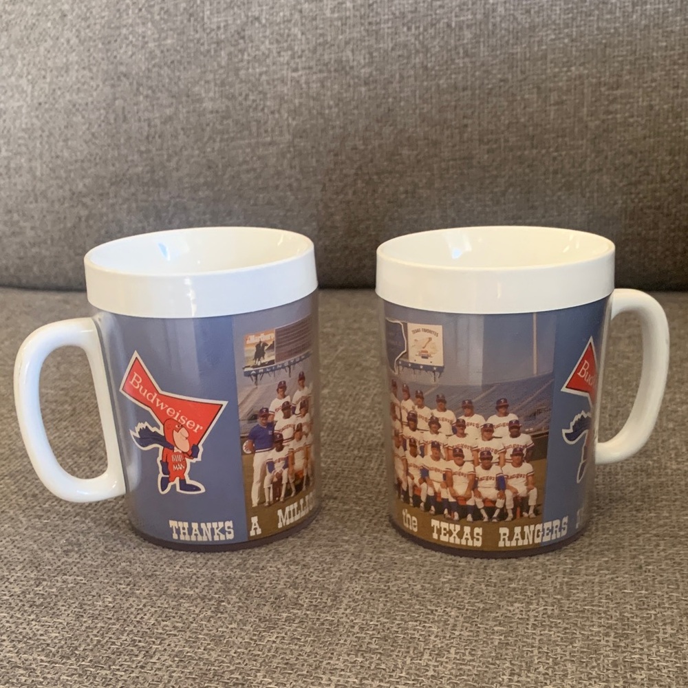 1978 Budweiser Texas Rangers Baseball Thermo Serv Plastic Mugs